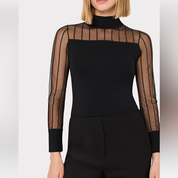 Milly Black Sheer mock neck long Sleeve Top size s - Picture 12 of 15